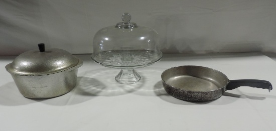 Vintage Club Covered Pot & Skillet With Covered Crystal Cake Stand