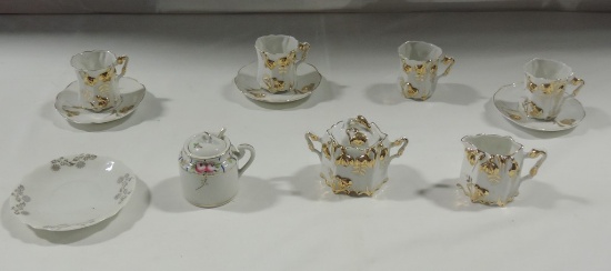 Antique Porcelain Demitasse Set & Mini Salt Jar