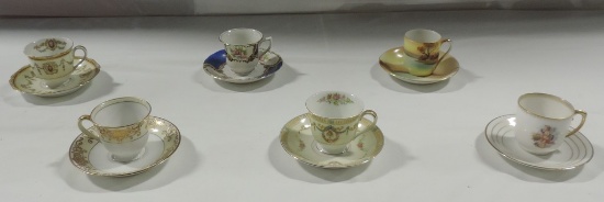 6 Antique Demitasse Cup & Saucers