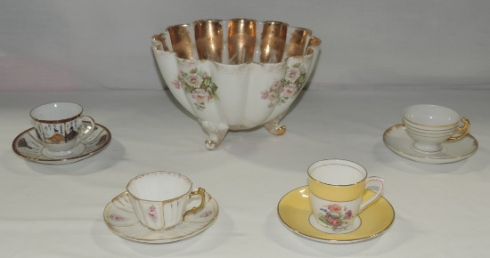 4 Cup & Saucers With Footed Porcelain Bowl