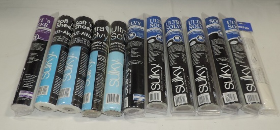 Box Lot Of Sulky Solvy Stabilizer & Soft 'n Sheer Permanent Stabilizer Rolls