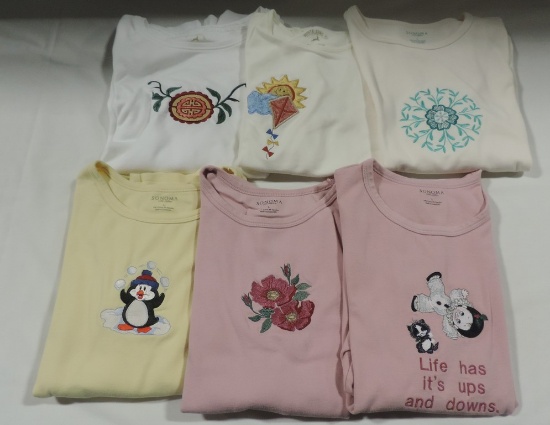 6 New Sonoma & White Stag Tee Hand Embroidered Ladies Large Size Shirts
