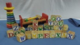 Box Lot Old Wood Blocks, Wood Playschool Toys