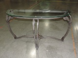 Gun Metal Grey Iron & Glass Half Moon Hall Table