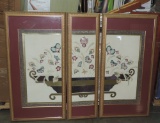 3 Pc Tryptic Paisley Floral Prints In Gold Frames