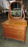 Antique 2 Drawer Over 2 Drawer Oak Dresser With Mirror