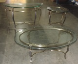 3 Piece Brass Finished Iron & Glass Top Tables