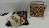 Tapestry Folding Sewing Basket/Stand