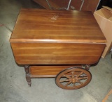 Mahogany Drop Leaf Tea Cart With Pull Out Tray