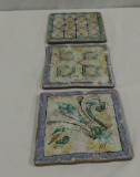 3 Old Hand Painted Italian Tiles