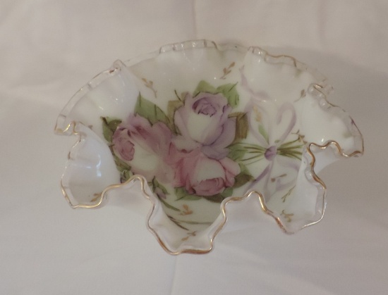 Hand Painted Fenton Silver Crest Ruffled Bowl