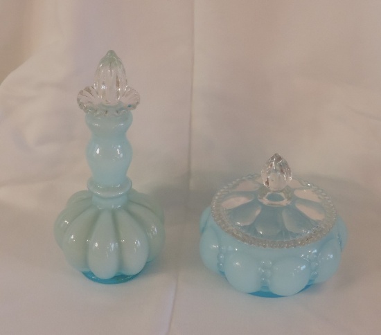 Light Blue Fenton Opalescent Glass Perfume & Dresser Box