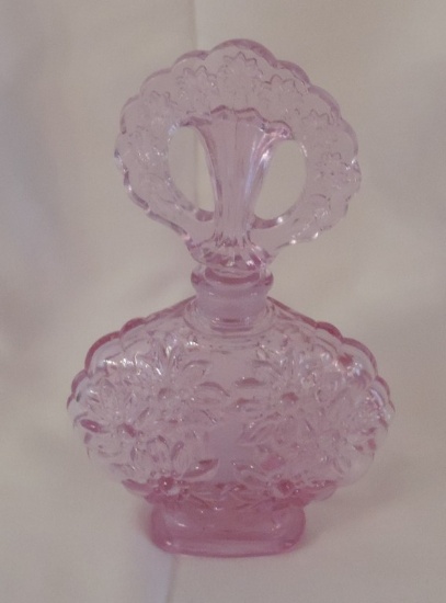 Fenton Glass Floral Pressed Glass Perfume With Urn & Floral Pressed Glass Stopper