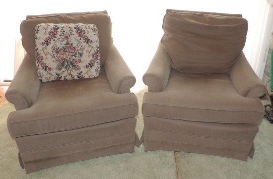 Pair Of Olive Green Upholstered Heckman Armchairs