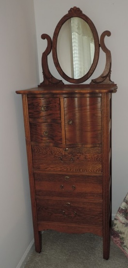 Antique Oak Lingerie Chest with Mirror