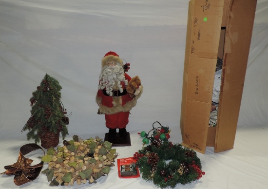 Large Santa Figurine & 2 Wreaths