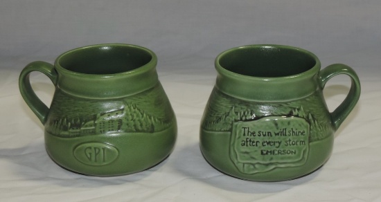 Pair Of Grove Park Inn Green Glazed Rookwood Pottery Mugs