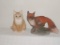 Lot of Ceramic Fox and wood Cat