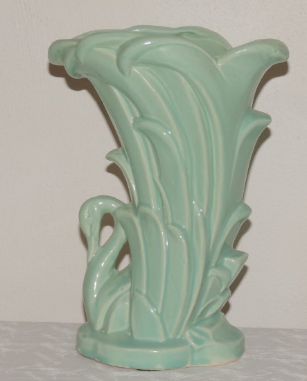McCoy Green Swan Vase