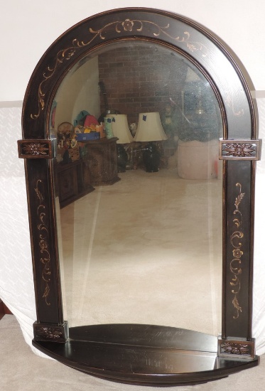 Stenciled Wall Mirror with Shelf Attached