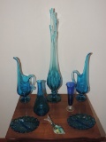 Lot of (6) Vintage Blue Colored Art Glass Vases
