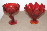 Pair of Pigeon Blood Red Art Glass Vases