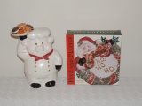Pig Cookie Jar and Fitz and Floyd Christmas Platter
