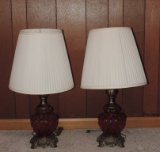 (2) Vintage Red Lamps