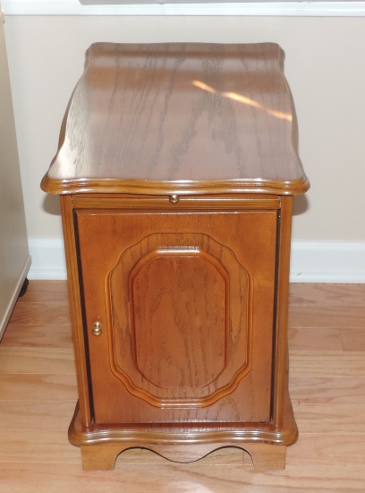 Oak Finish Side Table with Slide out Tray