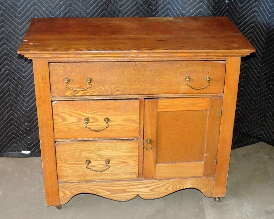 Antique Oak Cabinet with 2 Drawers and Doors