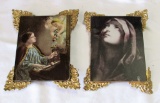 (2) Antique Religious Prints in Gold Metal Frames
