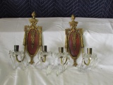 1930's Set of Wall Sconces with Crystals