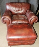 Bassett Brown Leather Chair and Ottoman