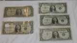 (5) 1 Dollar Blue Seal Notes
