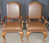 Pair of High End Leather and Wood Chairs