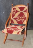 Antique Fold Up Chair with Victorian Cloth Seat