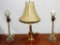 PAIR OF VINTAGE GLASS NIGHTSTAND LAMPS & BRASS DESK LAMP
