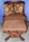 CARVED WOODEN ARM CHAIR WITH MATCHING FOOT STOOL