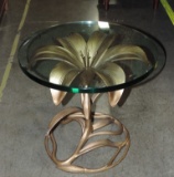 GOLD METAL FLOWER BASE GLASS TOP TABLE