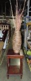 MAHOGANY STAND & ARTIFICIAL FLOWER ARRANGEMENT IN VASE