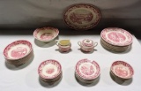 CURRIER & IVES RED TRANSFER WARE CHINA SET BY HOMER LAUGHLIN