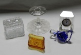 WATERFORD CRYSTAL DESK CLOCK & OTHER VINTAGE GLASSWARE PIECES