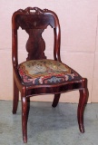 1850 CARVED MAHOGANY SIDE CHAIR WITH ORIGINAL NEEDLEPOINT SEAT