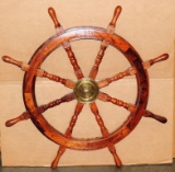 WOODEN SHIPS WHEEL WITH BRASS CENTER