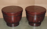 PAIR OF MATCHING BROWN WOOD STORAGE BOXES