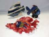 (2) Pottery Fish Figurines and Wall Plaque