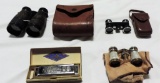 Antique Harmonica and  3 Binoculars