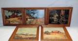 LOT OF 5 OAK FRAMED PRINTS AND 3 OAK FRAMED SAN FRANCISCO PRINTS