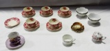 5 RED TRANSFER ENGLISH CUPS WITH SAUCERS + OTHER VINTAGE PORCELAIN ITEMS