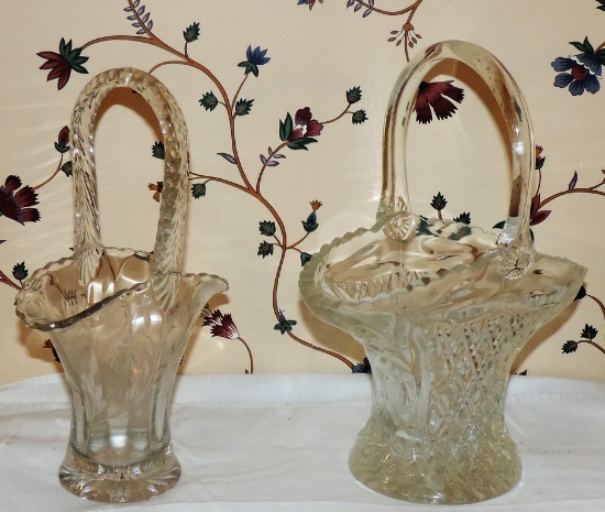 2 antique glass baskets